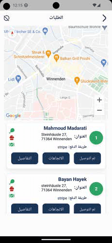Delivery driver app showing route map