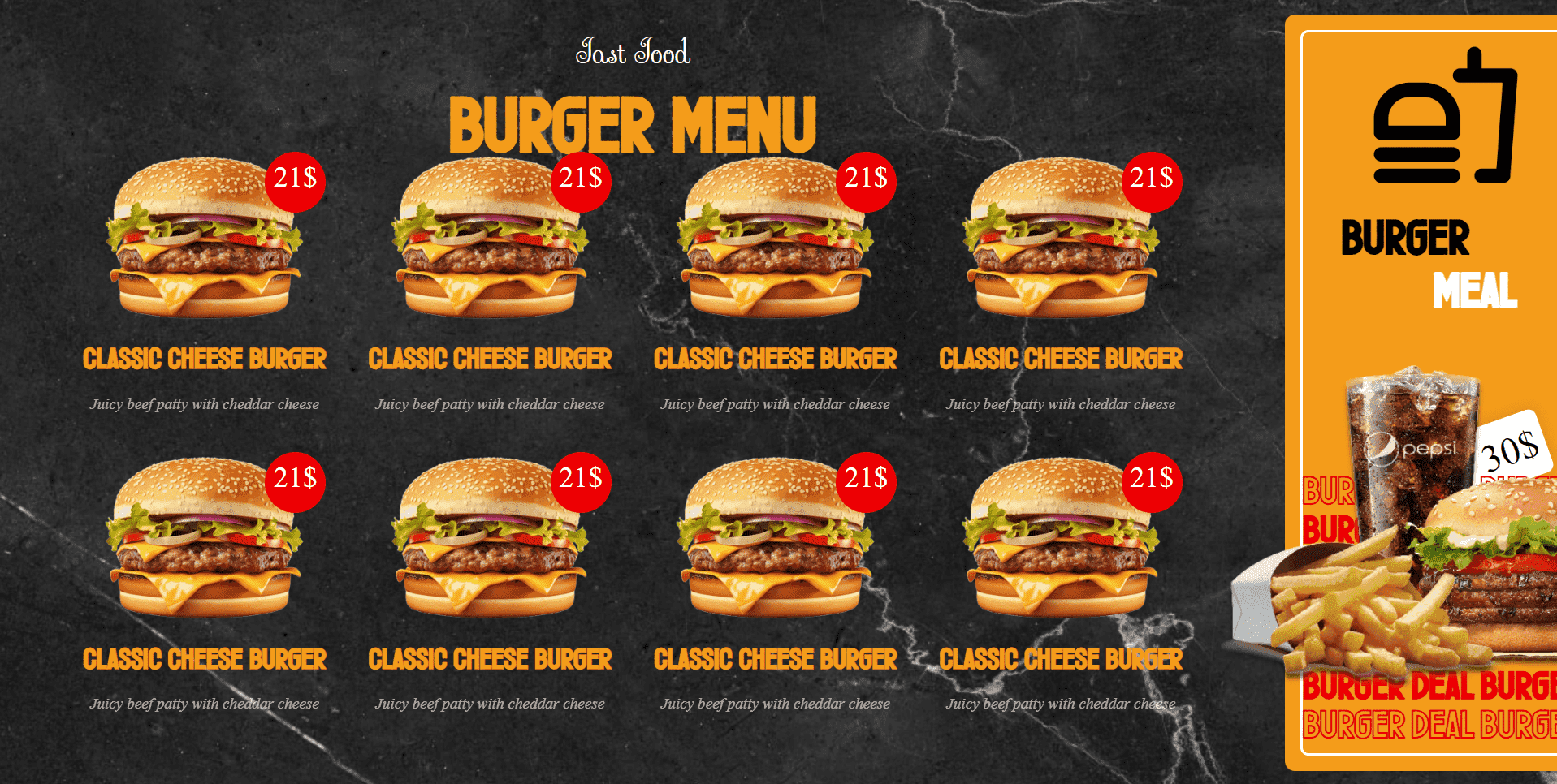 InSoft Screen menu board showing a product grid of dishes with prices and a featured deal