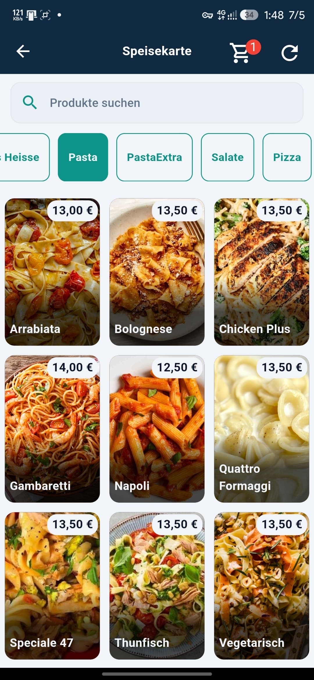 Waiter app Speisekarte searchable menu